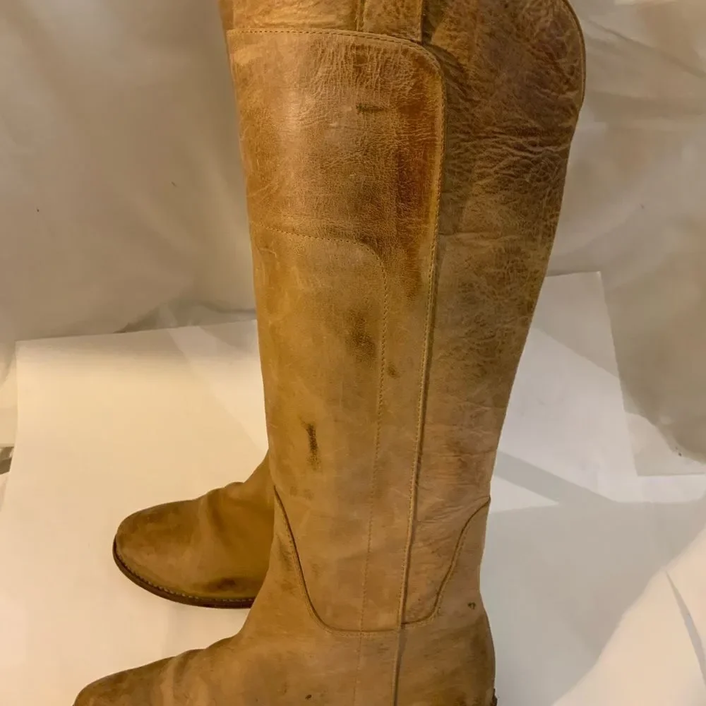 Frye Riding Boots Leather distressed Knee High Round Toe Brown US 6